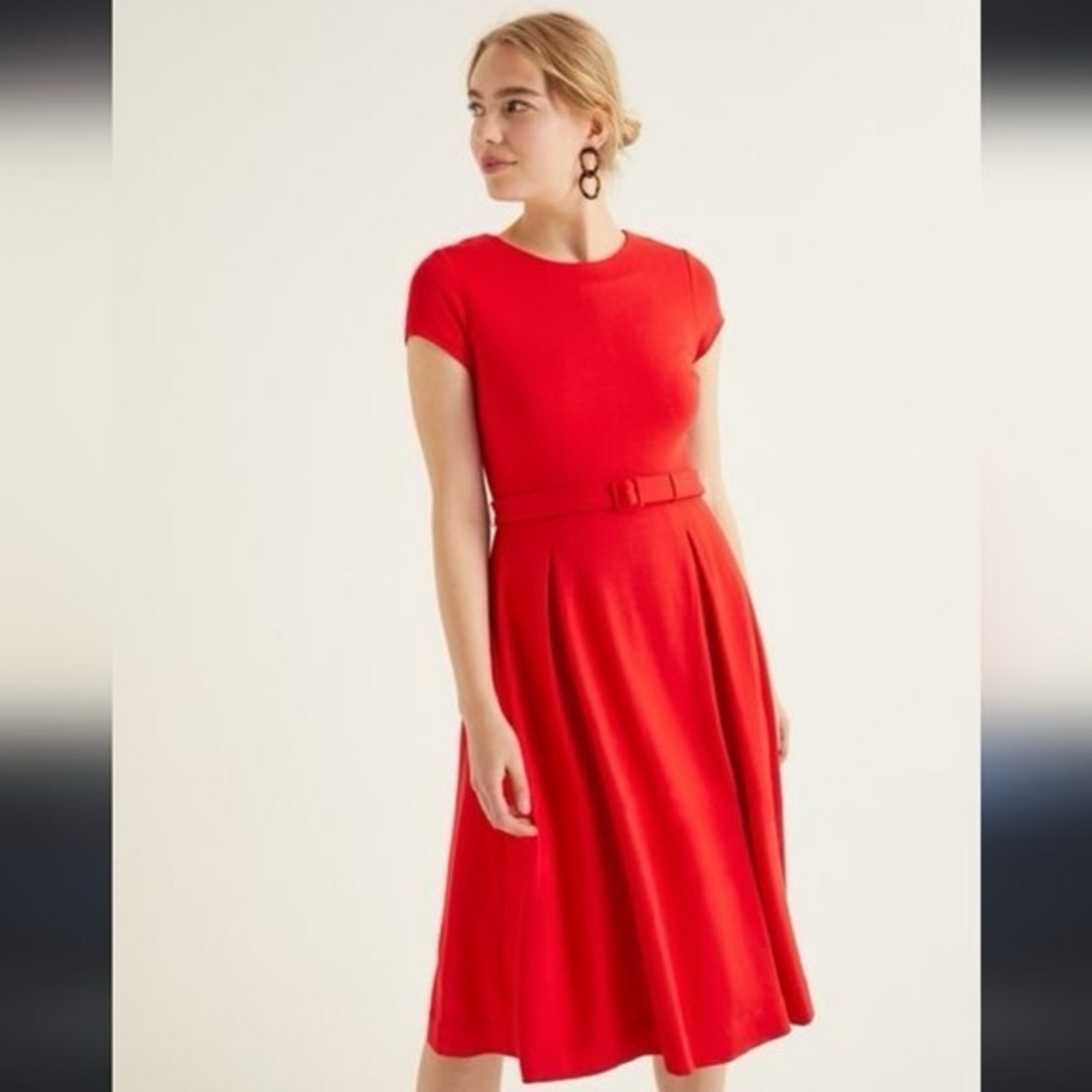 Women’s BODEN Aida Ponte knit fit & flare belted red dress- Size 10P - Picture 2 of 10